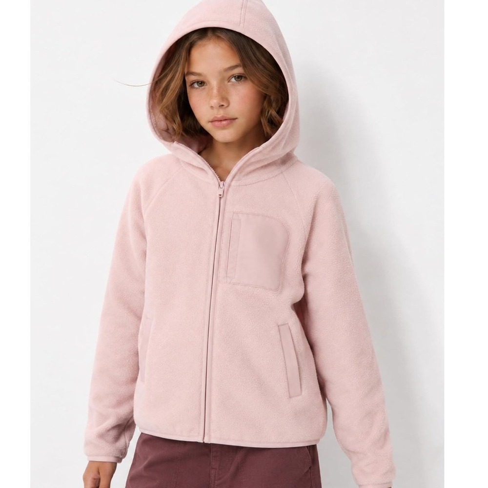 Balabala Fleece Hoodie Kids 150 Pink Zip Up Pocket Casual Gorpcore Size 12